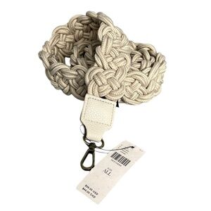 NWT Anthropologie Braided Rope and Faux Leather Belt Cream Tan